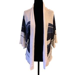 Lucky Brand Open Front Cream Blue Striped Knit Cardigan size XS